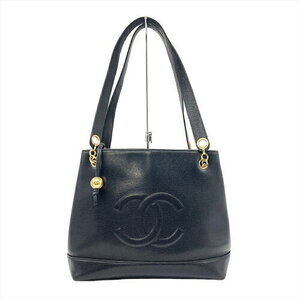 CHANEL shoulder bag caviar leather black Coco mark